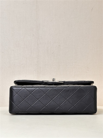 Ch*el small classic flap bag lambskin silver tone metal black 01117 top