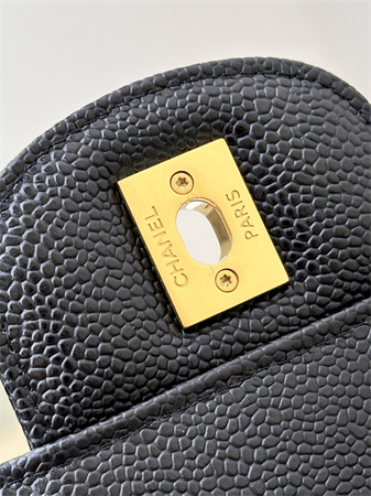 Ch*el large classic flap bag grained cafskin gold tone metal black 58600 top