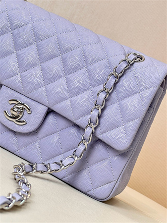 Ch*el medium classic flap bag grained calfskin silver tone metal lt purple 01112 top