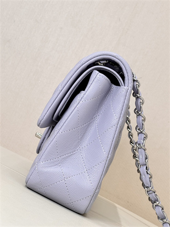 Ch*el medium classic flap bag grained calfskin silver tone metal lt purple 01112 top