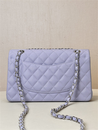 Ch*el medium classic flap bag grained calfskin silver tone metal lt purple 01112 top