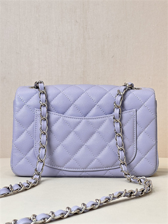 Ch*el mini classic flap bag grained calfskin silver tone metal lt purple color 01116 top