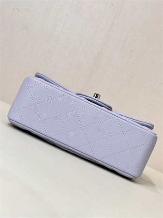 Ch*el mini classic flap bag grained calfskin silver tone metal lt purple color 01116 top