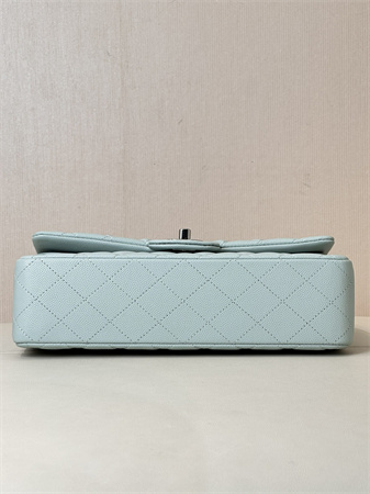 Ch*el medium classic flap bag grained calfskin silver tone metal mint 01112 top