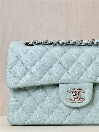 Ch*el small classic flap bag grained calfskin silver tone metal mint 01117 top