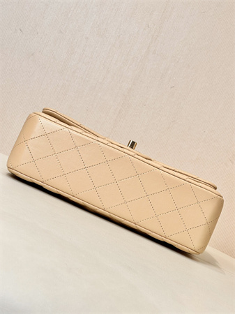 Ch*el small classic flap bag lambskin gold tone metal beige 01117 top