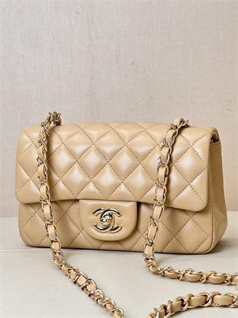 Ch*el mini classic flap bag lambskin gold tone metal beige color 01116 top
