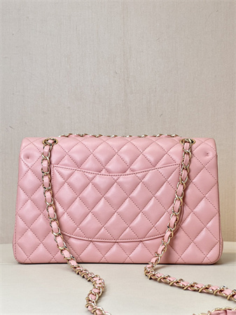 Ch*el medium classic flap bag lambskin gold tone metal sakura pink 01112 top