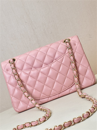 Ch*el small classic flap bag lambskin gold tone metal sakura pink 01117 top