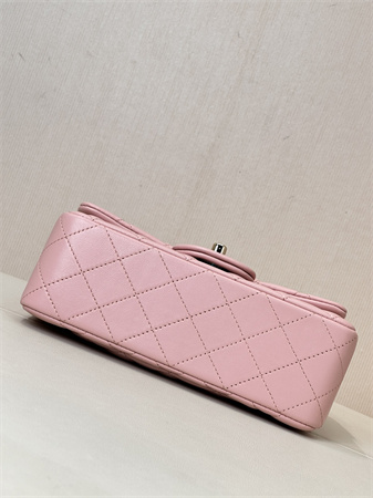 Ch*el mini classic flap bag lambskin gold tone metal sakura pink color 01116 top
