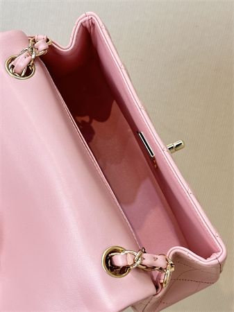 Ch*el mini classic flap bag lambskin gold tone metal sakura pink color 01116 top