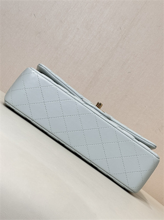 Ch*el medium classic flap bag lambskin gold tone metal baby blue 01112 top