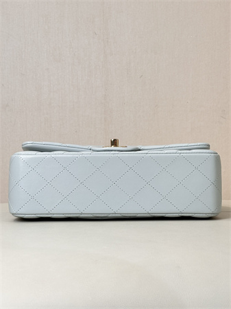 Ch*el small classic flap bag lambskin gold tone metal baby blue 01117 top