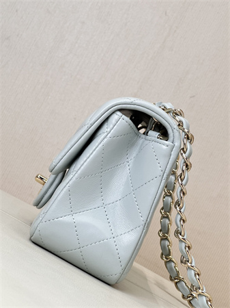 Ch*el mini classic flap bag lambskin gold tone metal baby blue color 01116 top