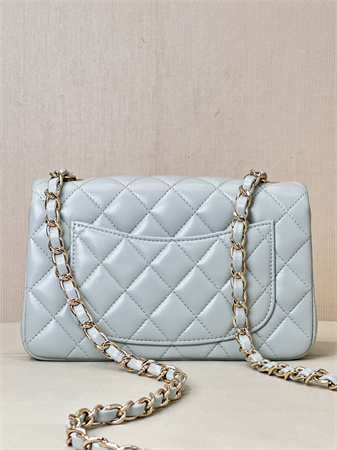 Ch*el mini classic flap bag lambskin gold tone metal baby blue color 01116 top
