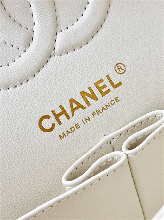 Ch*el small classic flap bag lambskin gold tone metal white 01117 top