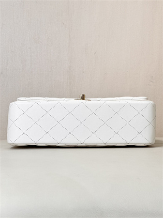 Ch*el small classic flap bag lambskin gold tone metal white 01117 top