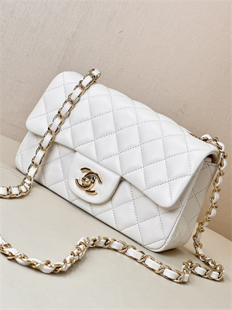 Ch*el mini classic flap bag lambskin gold tone metal white color 01116 top