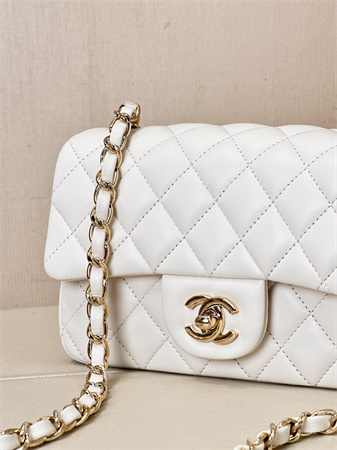 Ch*el mini classic flap bag lambskin gold tone metal white color 01116 top