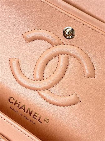 Ch*el medium classic flap bag lambskin gold tone metal orange 01112 top