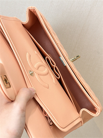 Ch*el medium classic flap bag lambskin gold tone metal orange 01112 top