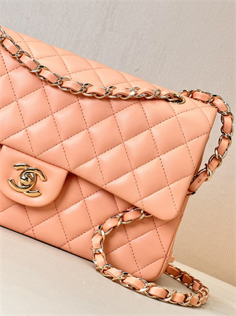 Ch*el medium classic flap bag lambskin gold tone metal orange 01112 top