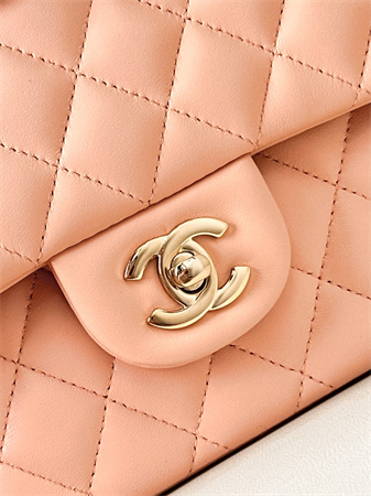 Ch*el medium classic flap bag lambskin gold tone metal orange 01112 top