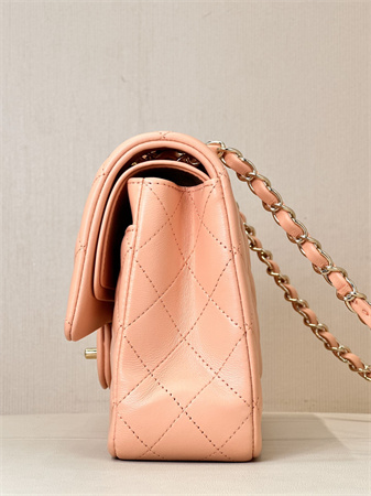 Ch*el medium classic flap bag lambskin gold tone metal orange 01112 top