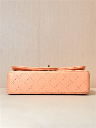 Ch*el medium classic flap bag lambskin gold tone metal orange 01112 top