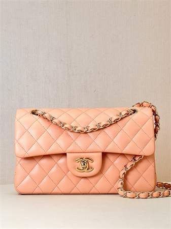 Ch*el small classic flap bag lambskin gold tone metal orange 01117 top