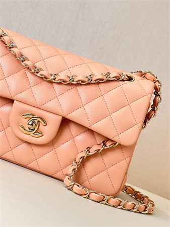 Ch*el small classic flap bag lambskin gold tone metal orange 01117 top