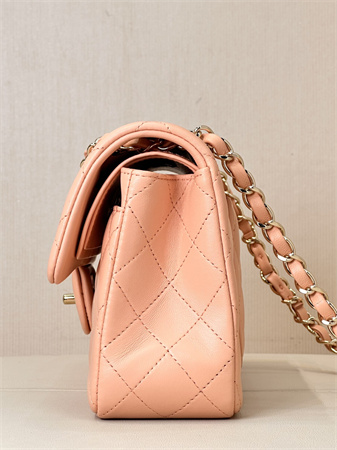 Ch*el small classic flap bag lambskin gold tone metal orange 01117 top