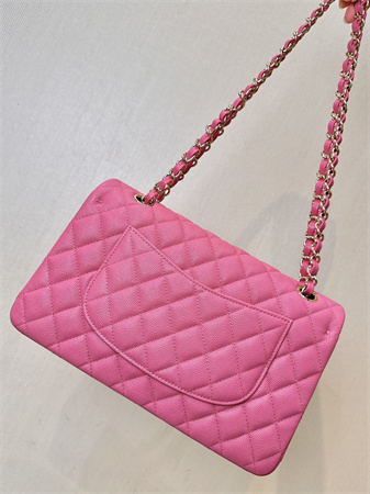 Ch*el medium classic flap bag grained cafskin gold tone metal fuchsia 01112 top