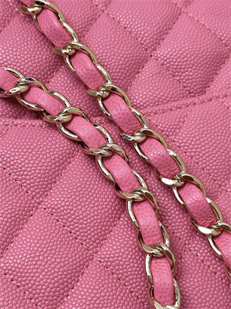 Ch*el medium classic flap bag grained cafskin gold tone metal fuchsia 01112 top