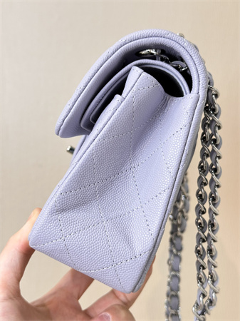 Ch*el small classic flap bag grained calfskin silver tone metal lt purple 01117 top