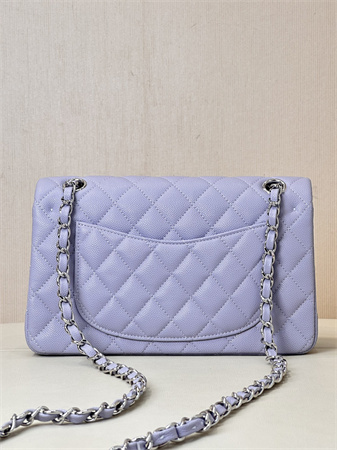 Ch*el small classic flap bag grained calfskin silver tone metal lt purple 01117 top