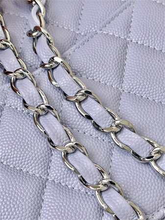 Ch*el small classic flap bag grained calfskin silver tone metal lt purple 01117 top