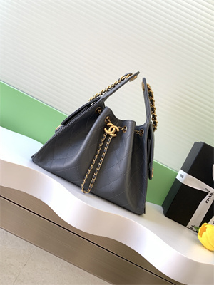 Ch*el 25 small handbag grained calfskin gold tone metal dk grey as5293