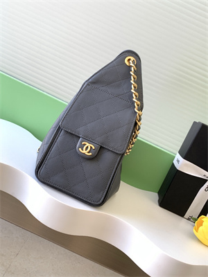 Ch*el 25 small handbag grained calfskin gold tone metal dk grey as5293