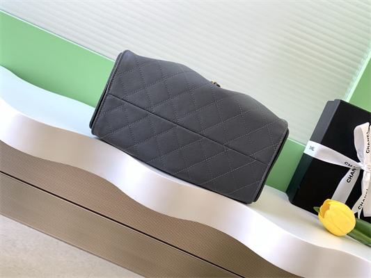 Ch*el 25 small handbag grained calfskin gold tone metal dk grey as5293