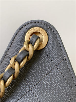 Ch*el 25 small handbag grained calfskin gold tone metal dk grey as5293