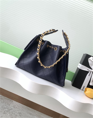 Ch*el 25 small handbag grained calfskin gold tone metal navy as5293