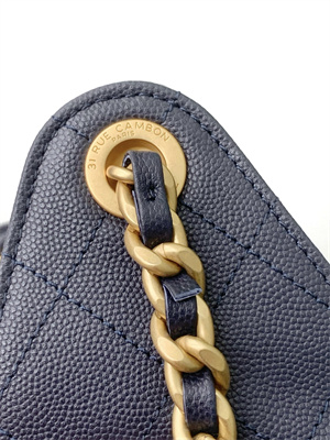 Ch*el 25 small handbag grained calfskin gold tone metal navy as5293