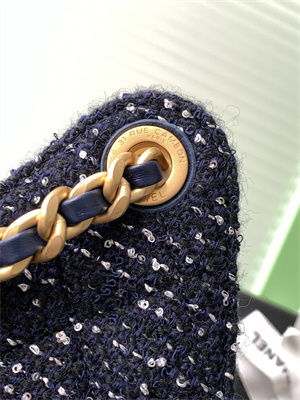 Ch*el 25 small handbag tweed gold tone metal navy as5293