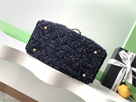 Ch*el 25 small handbag tweed gold tone metal navy as5293