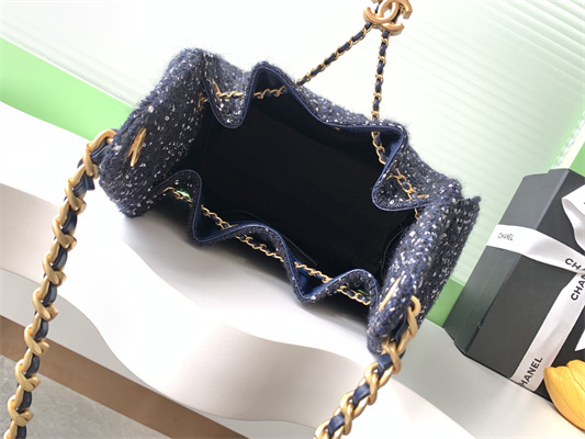 Ch*el 25 small handbag tweed gold tone metal navy as5293
