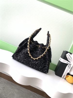 Ch*el 25 small handbag tweed gold tone metal black as5293