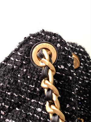 Ch*el 25 small handbag tweed gold tone metal black as5293