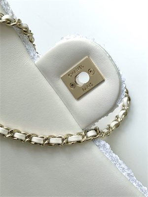 Ch*el mini flap bag sequins & gold-tone metal white as4298