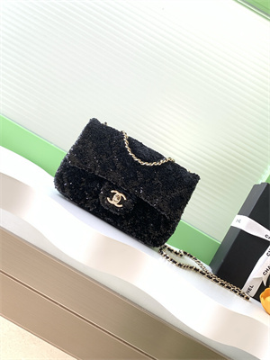 Ch*el mini flap bag sequins & gold-tone metal black as4298